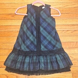 Trish Scully green plaid dress with black lace underlay size 8